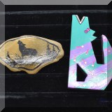 J104. Two coyote pins. One stone and one wood. - $12 